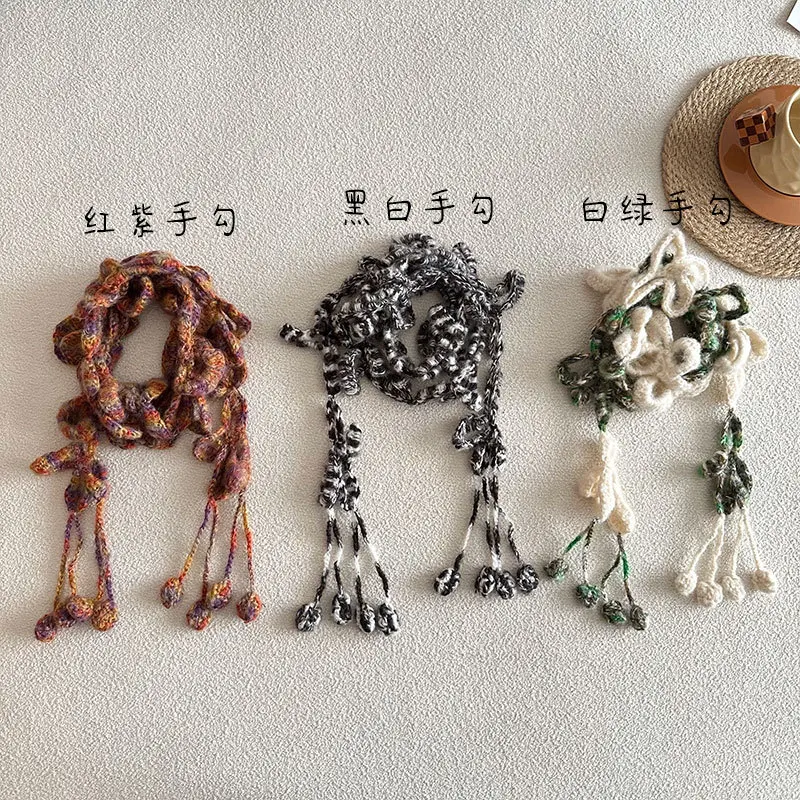 Нишевый Y2K вязаный цветок узкая полоска декоративный маленький шарф для женщин