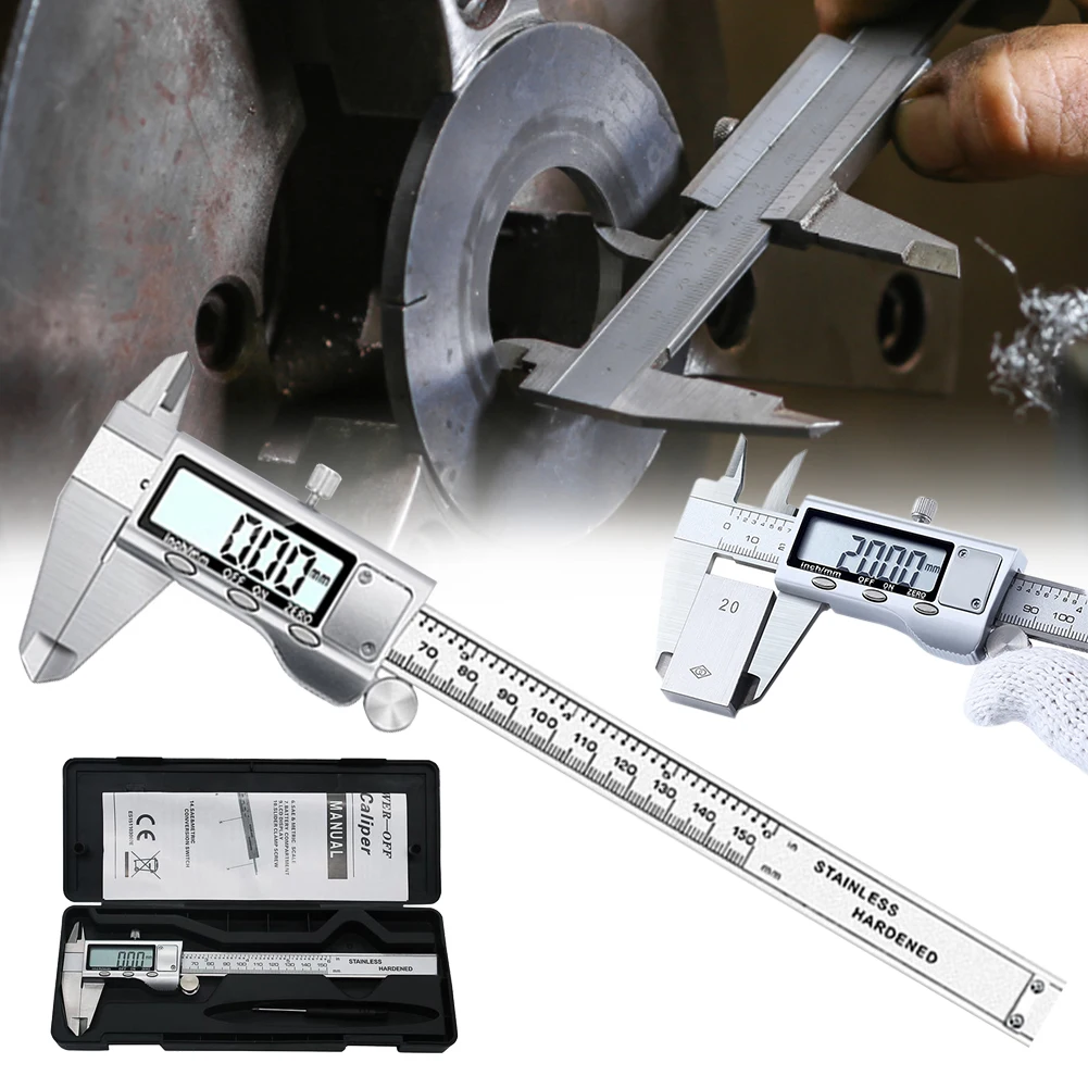 

Digital Caliper 0-150mm Vernier Caliper Stainless Steel/Plastic LCD Digital Caliper 6 inch Instrument Depth Measuring Tools