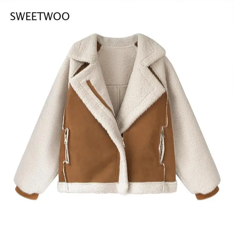 New Women Winter Faux Fur Suede Jackets Coat Thicken Warm Lambs Wool Teddy Coats Ladies Loose Oversized Outwear Tops 2022