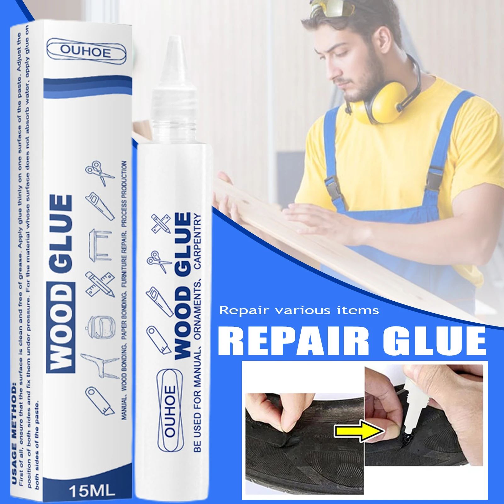 

High-Strength Wood Repair Glue Quick-Drying Waterproof Wood Glue Transparent Long-lasting Effective Durable Clear Glue _WK