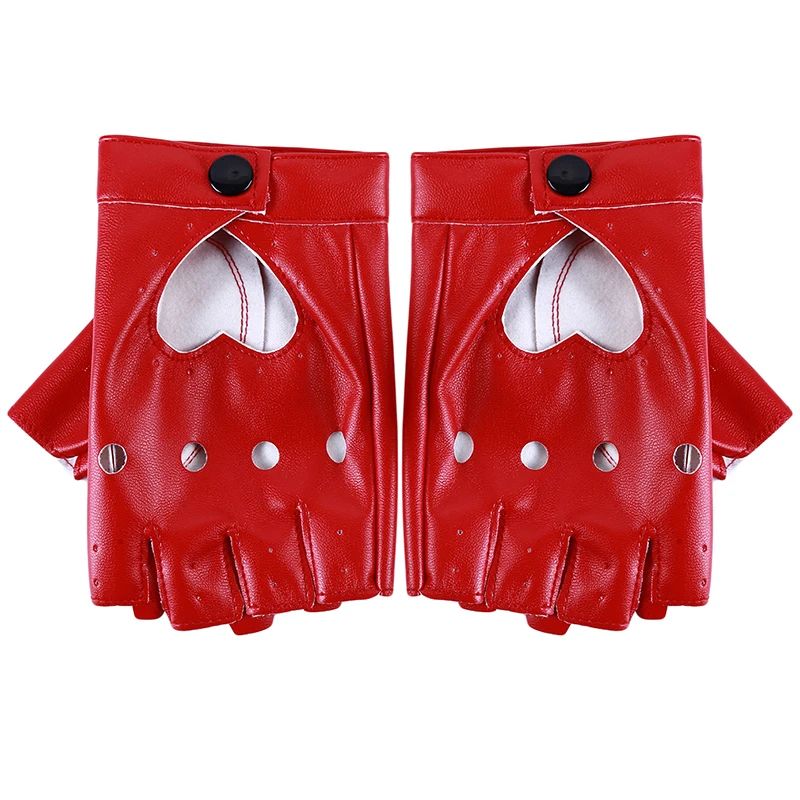 

Women Fingerless Driving PU Leather Gloves Motor Cool Rivet Sexy Disco Dancing Rock and Roll Black Red White Punk Glove