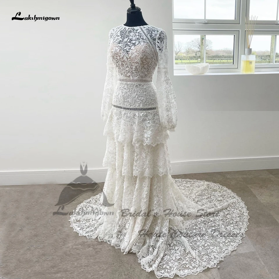 

Lakshmigown женское свадебное платье в стиле бохо с длинным рукавом 2023 винтажные кружевные свадебные платья пляжное платье с открытой спиной