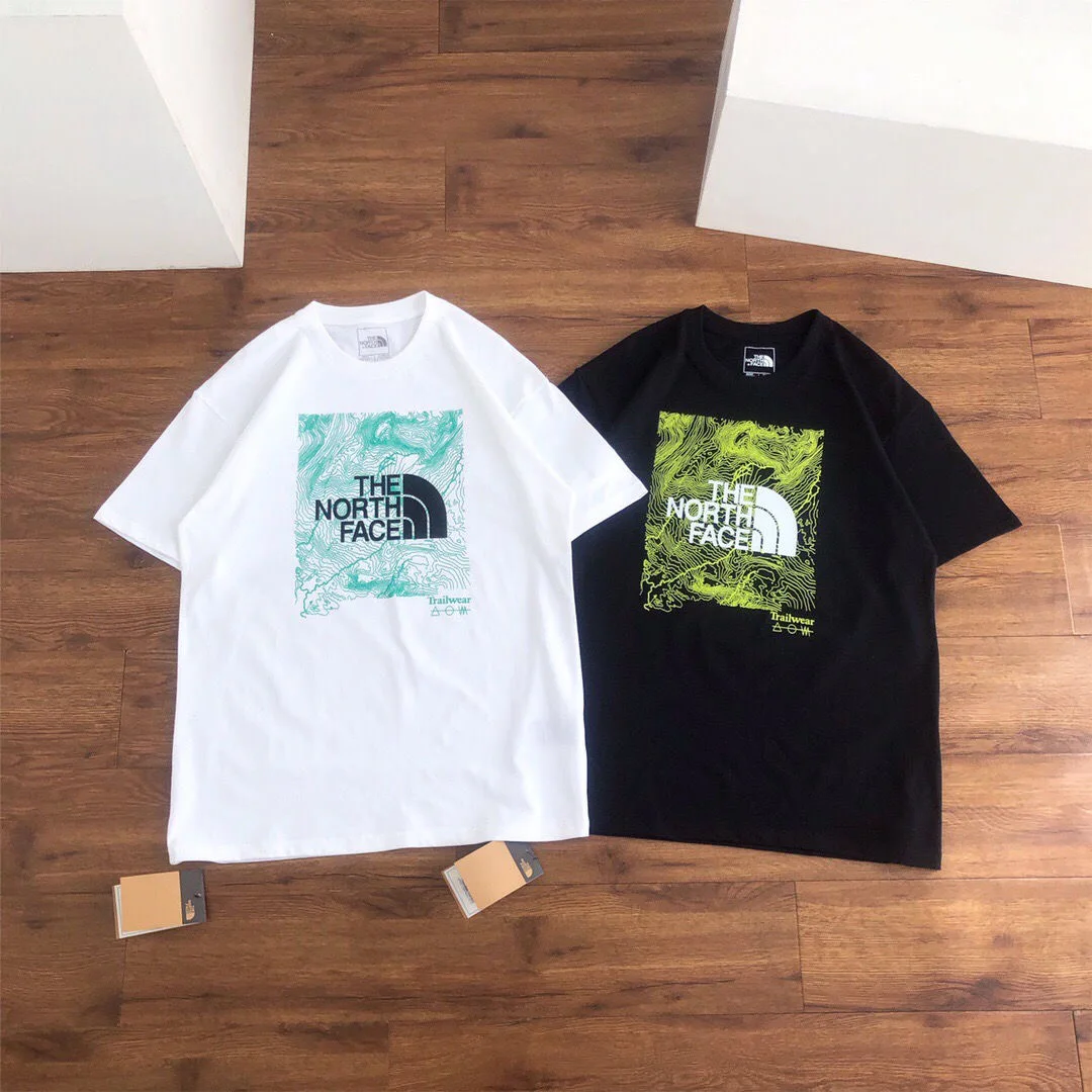 

Summer mountain surveying drawing printing round neck pure cotton men and women couple models trend classic American style loose