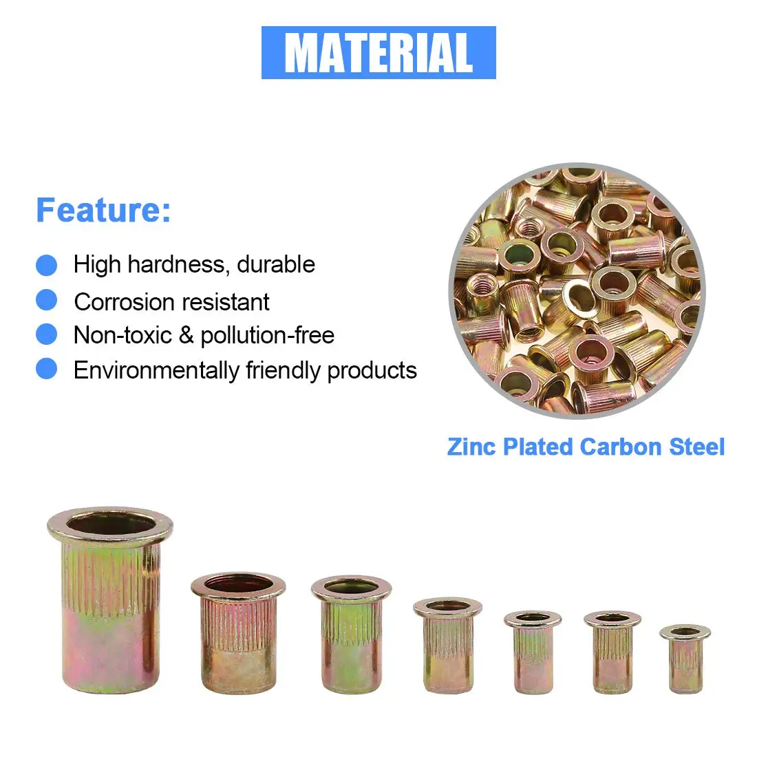 320 шт. 5/32-16 1/2 дюйма-13UNC оцинкованная углеродистая сталь плоская головка Rivnut