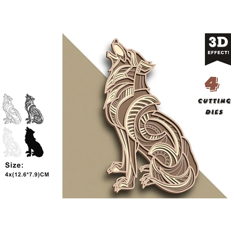 

Multilayer Wolf -3d Layered Metal Cutting Mold Clip Book Mold Album Decoration Diy Card Process 2023 New