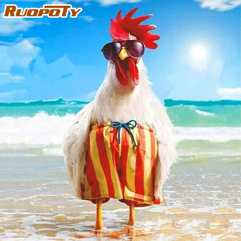 

RUOPOTY 60x75cm Frame Picture Paint By Number Kit Animal Cock Drawing On Canvas Diy Gift Oil Painting For Living Room Decoration