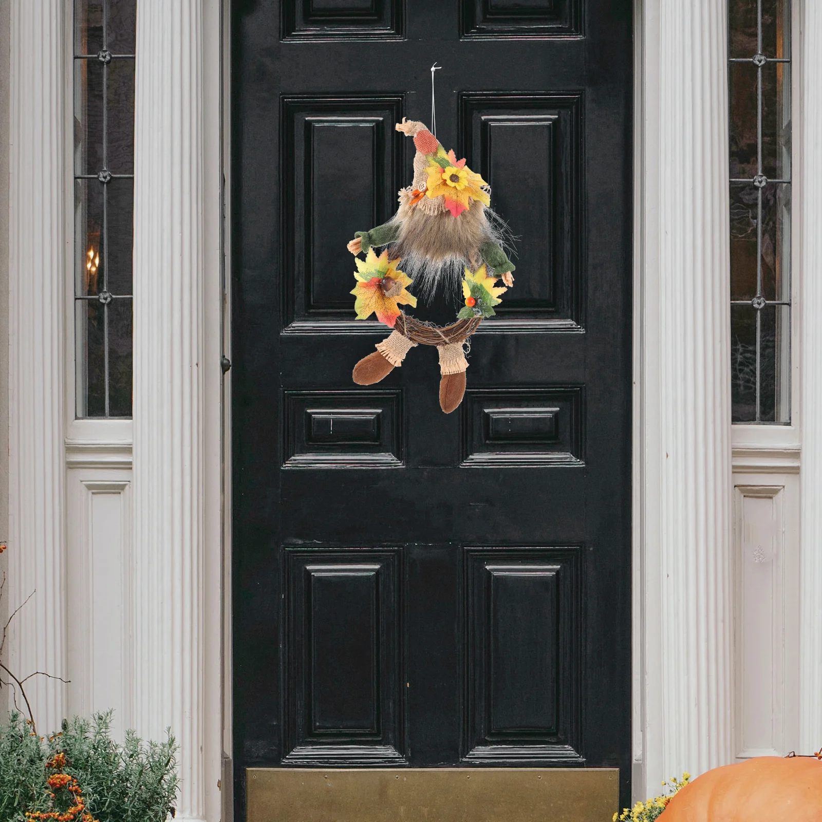 

Sunflower Garland Door Harvest Gnome Wreath Artificial Leaf Desktop Harvest Rattan Gnome Front Thanksgiving Adornment