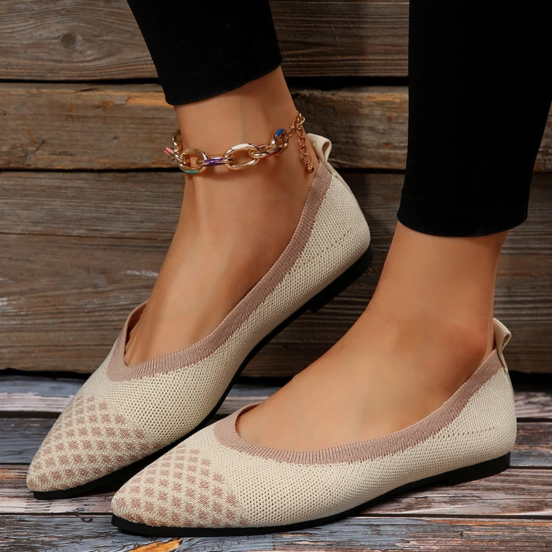 

2023 New Shoes for Women Knitted Women's Flats Summer Breathable Daily Flats Women Color Matching Shallow Slip-on Shoes Female