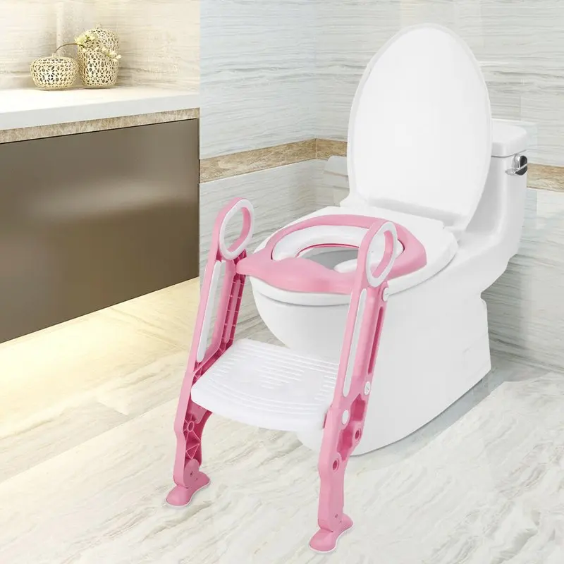 

Adjustable Foldable Potty Training Toilet Seat with Step Ladder Baby Kids Home