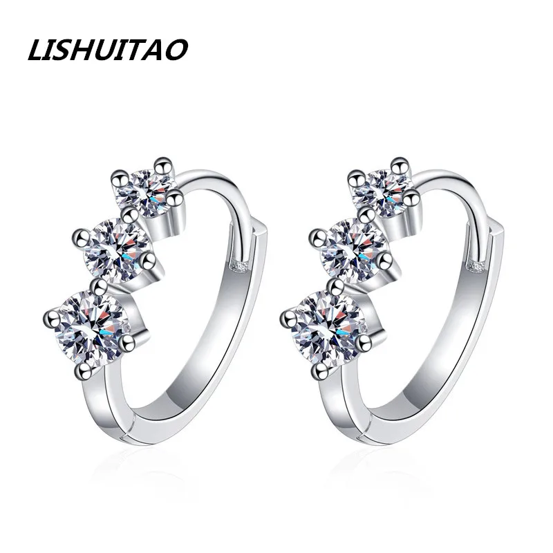 

Jewelry Women's S925 Sterling Silver Fashion Premium Seenware Moissanite Earrings D Color Gold Plated 18K Wedding Accessory