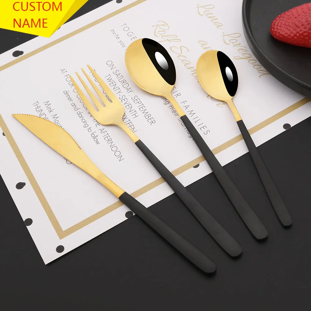 

Personalized Logo Dinnerware Set Gold Fork Spoon Knife Flatware Cutlery Set 24Pcs Stainless Steel Kitchen Tableware Set For Home