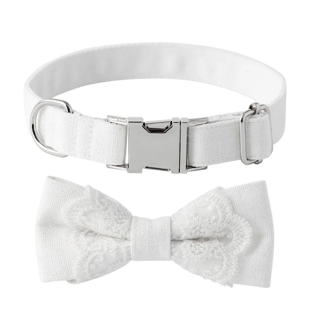 

Dog Collar Wedding Lace 100% Cotton Alloy Buckle Neck Detachable Bow Tie Pet Adjustable for Puppy Small Medium Large Dogs Pets