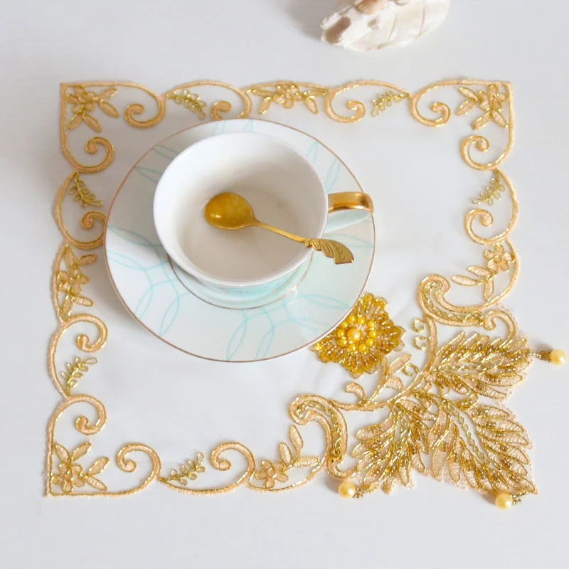

4/6/8pcs Coffee Table Mat Embroidery For Dining Weding Decoration Box Dust Cloth Lace Macrame Placemat Handmade Coaster Placemat