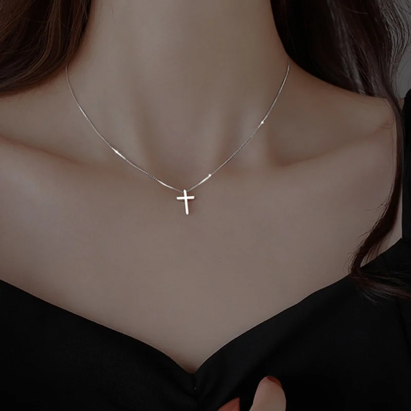 

Vintage Silver Color Stainless Steel Jewelry Cross Pendant Necklace For Women Crucifix Christianity Jesus Clavicle Chain 2022