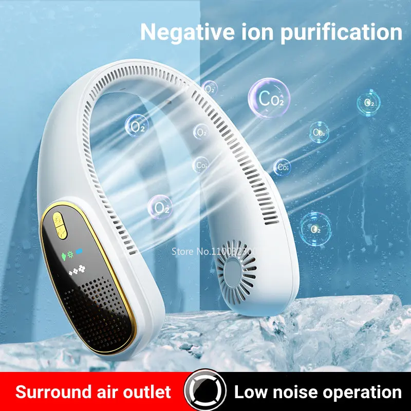 

4000mAh Portable Hanging Mini Neck Fan Negative Ion Outdoor Camping Bladeless Fans USB Rechargeable Battery Air Conditioner Fan