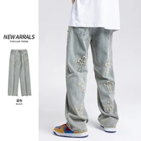 loose fashion jeans men loog stretch regular cotton distressed homme trousers streetwear casual design custom first factory