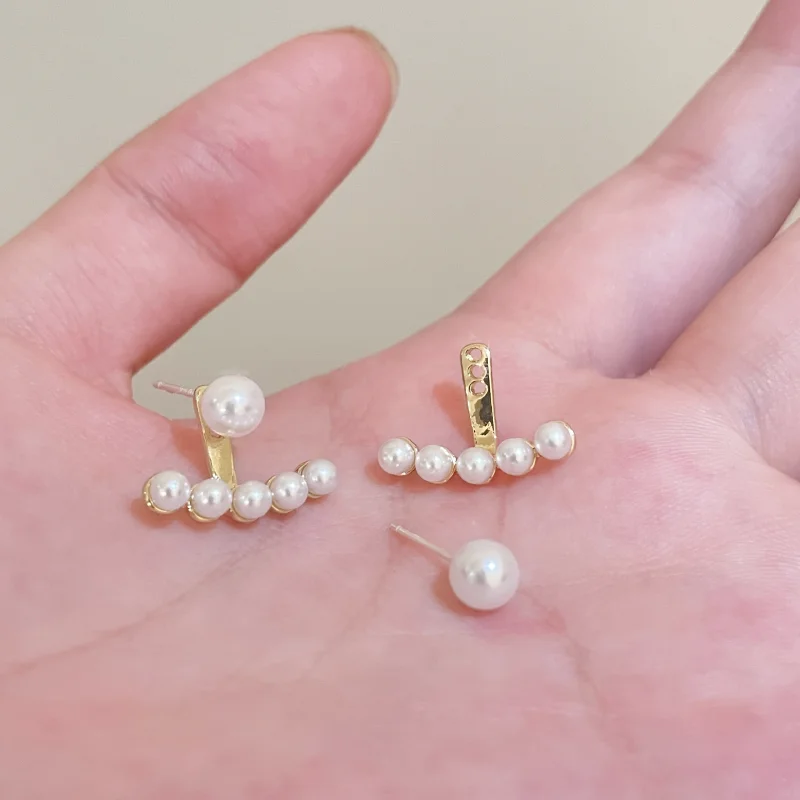 

New Design in 2023 Korean Trendy Earrings Elegant Heart Shaped Back Hanging Imitation Pearl Earring For Woman Jewelry Girls