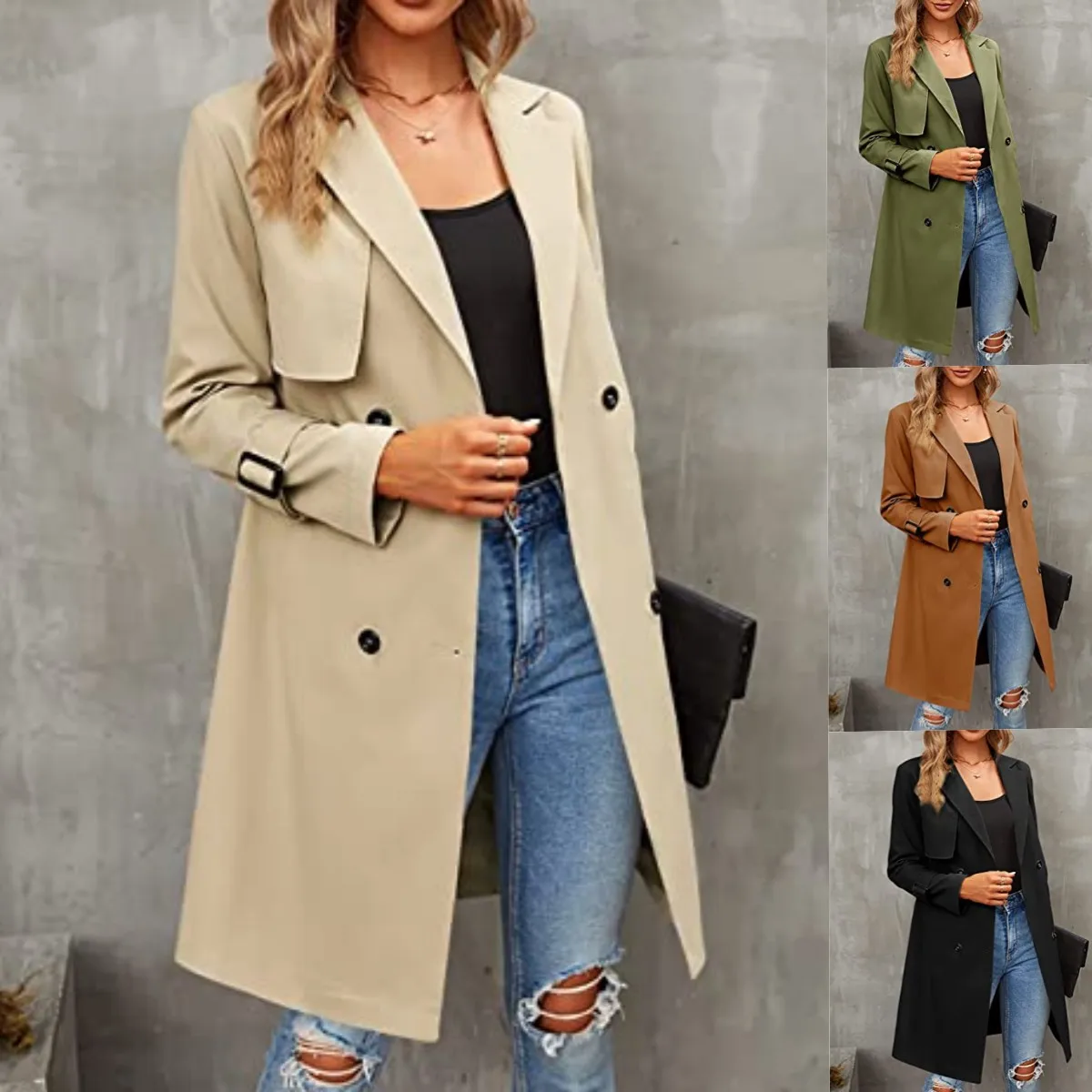 

2023 Fall New Women's Double-breasted Trench Coat Classic Lapel Jacket Slim Coat