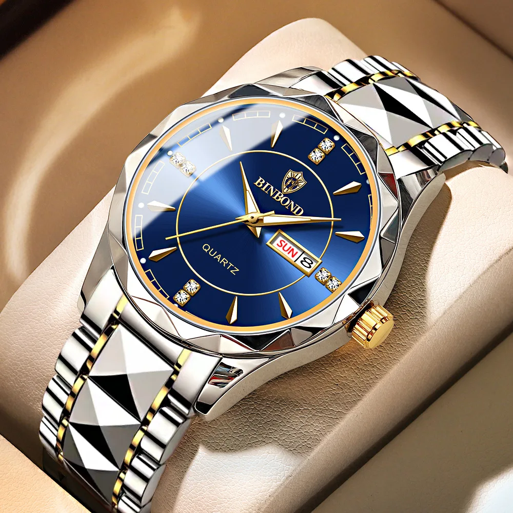 

BINBOND Men Fashion Watch Rose Gold Silver Digital Sports Military Steel Band Wristwatches Electronic Digital Gift Boyfriend 202