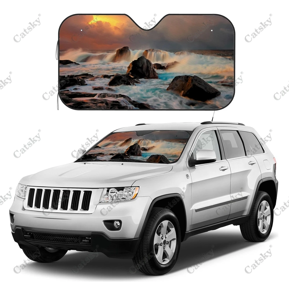 

Дизайнерские автомобильные аксессуары Ocean Sunset, солнцезащитный козырек на лобовое стекло, складной солнцезащитный козырек, солнцезащитный козырек для автомобиля, внедорожника, подарок для любителей автомобиля