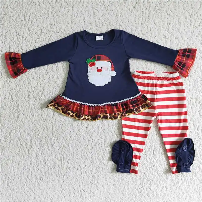 

6 C7-2 Girls Christmas Outfit Long Sleeve And Long Pants Santa Claus Print