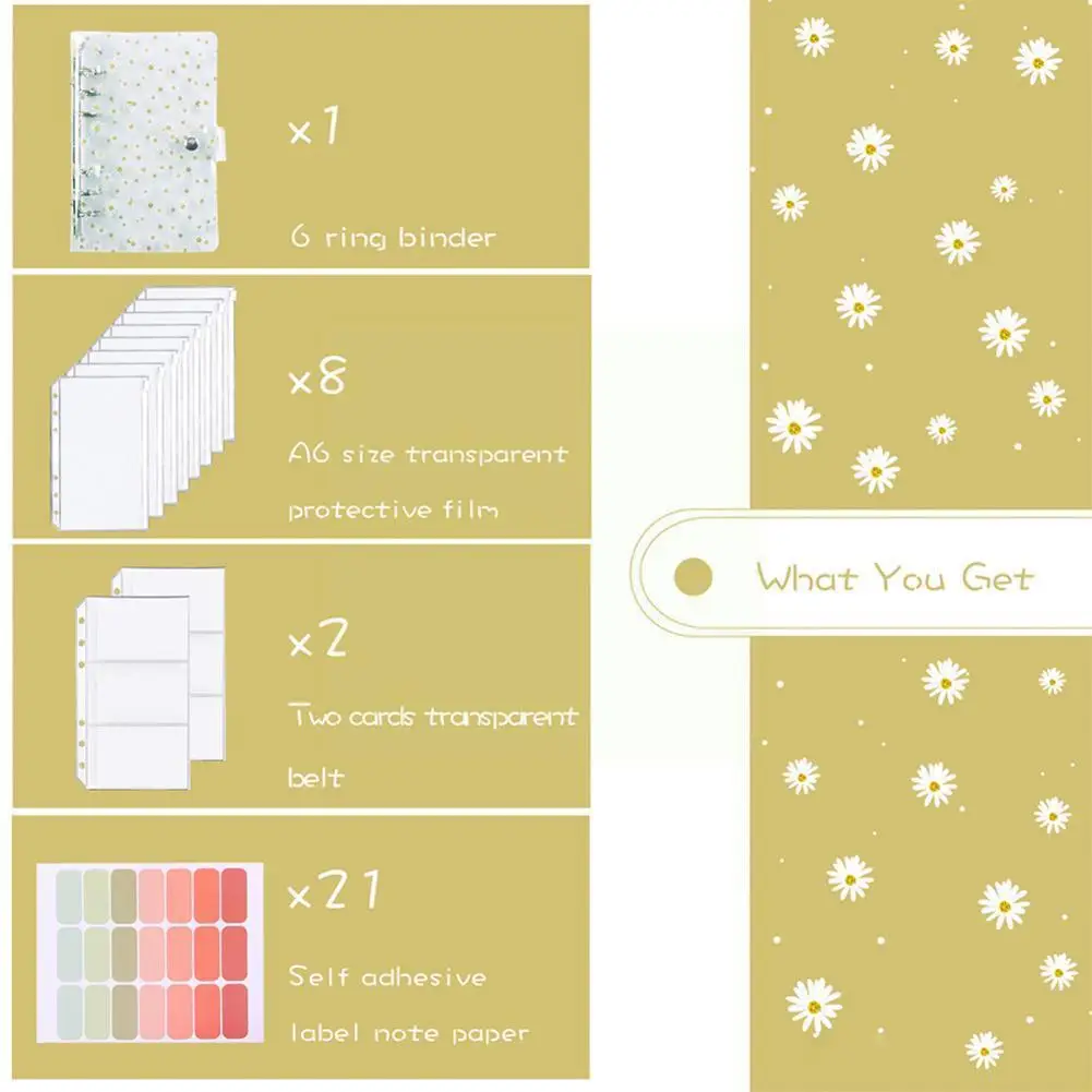 

Transparent A6 Binder Zipper Bag A6 Binder Pockets Supplies Office Planner Diary School Notebook U9o5