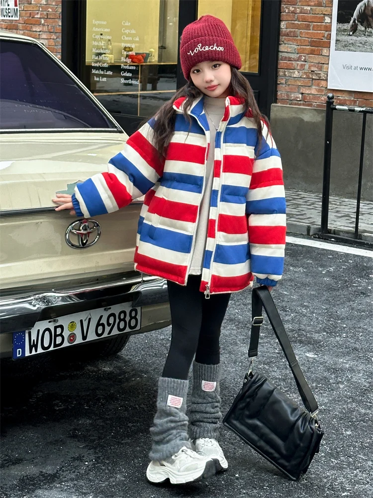 Хлопковая стеганая куртка для девочек Fried Street новинка зимы 2024 детское утолщенное