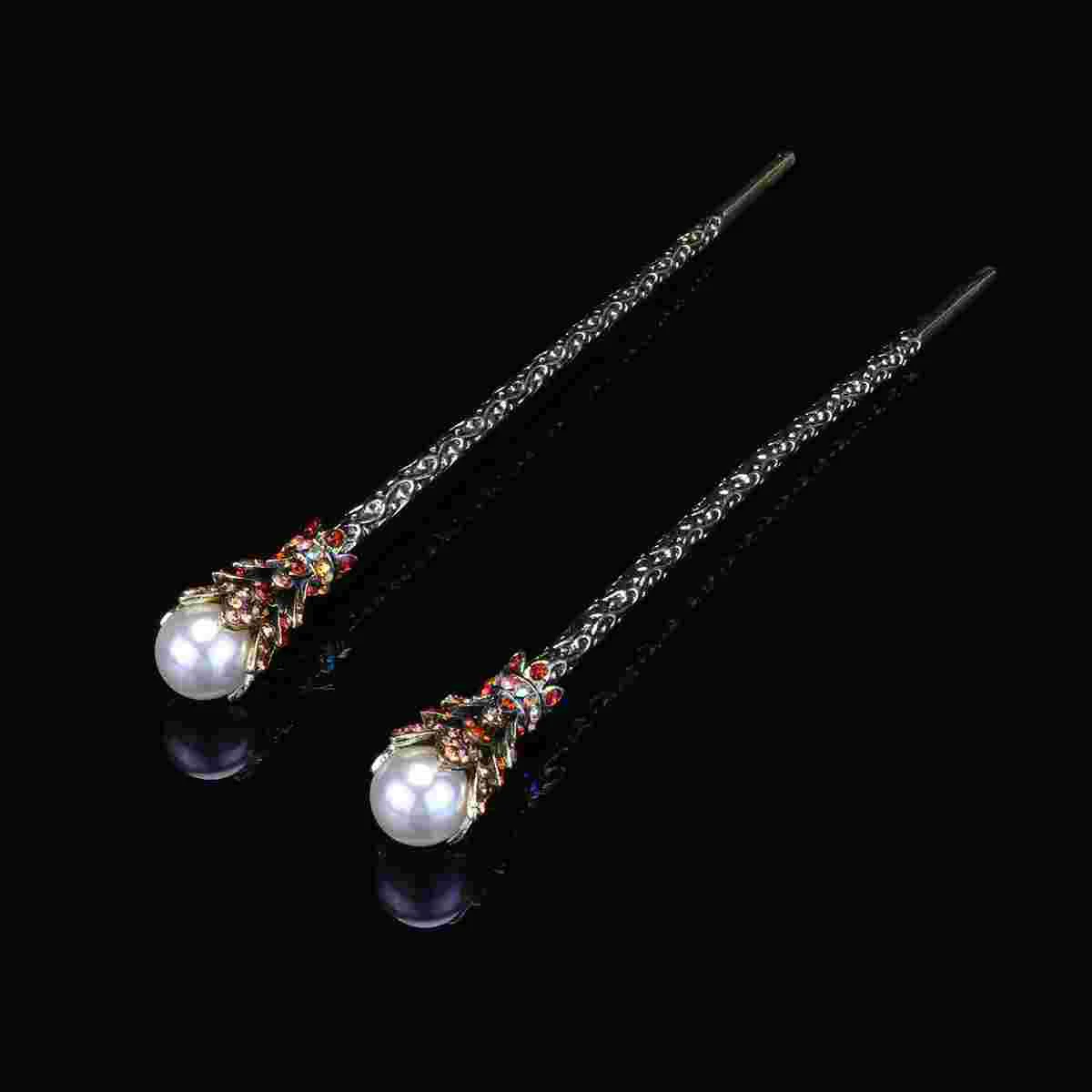 

2Pcs Rhinestone Hairpins Hair Chopstick Vintage Headdress for Party Girls