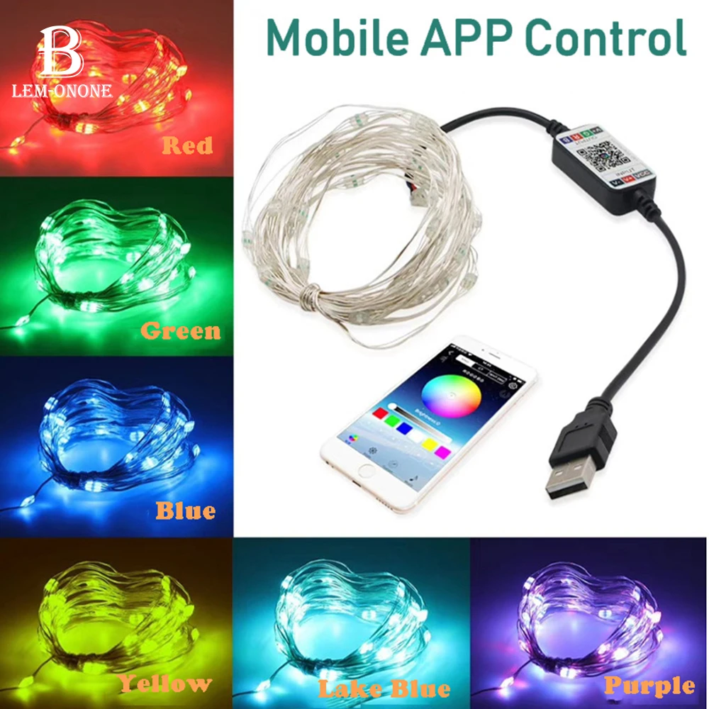 

LED Strip Light RGB Wifi Bluetooth Connection Outdoor IP67 String Lights USB Powered Party Supplies for Christmas Tree Decor