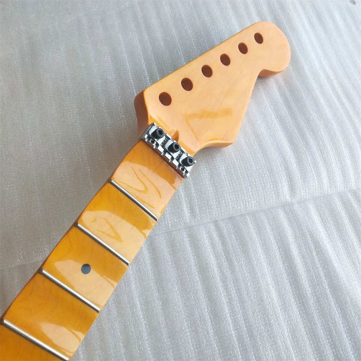 Yellow Full Scalloped Guitar Neck 24 Fret Maple Fretboard Locking Nut Part