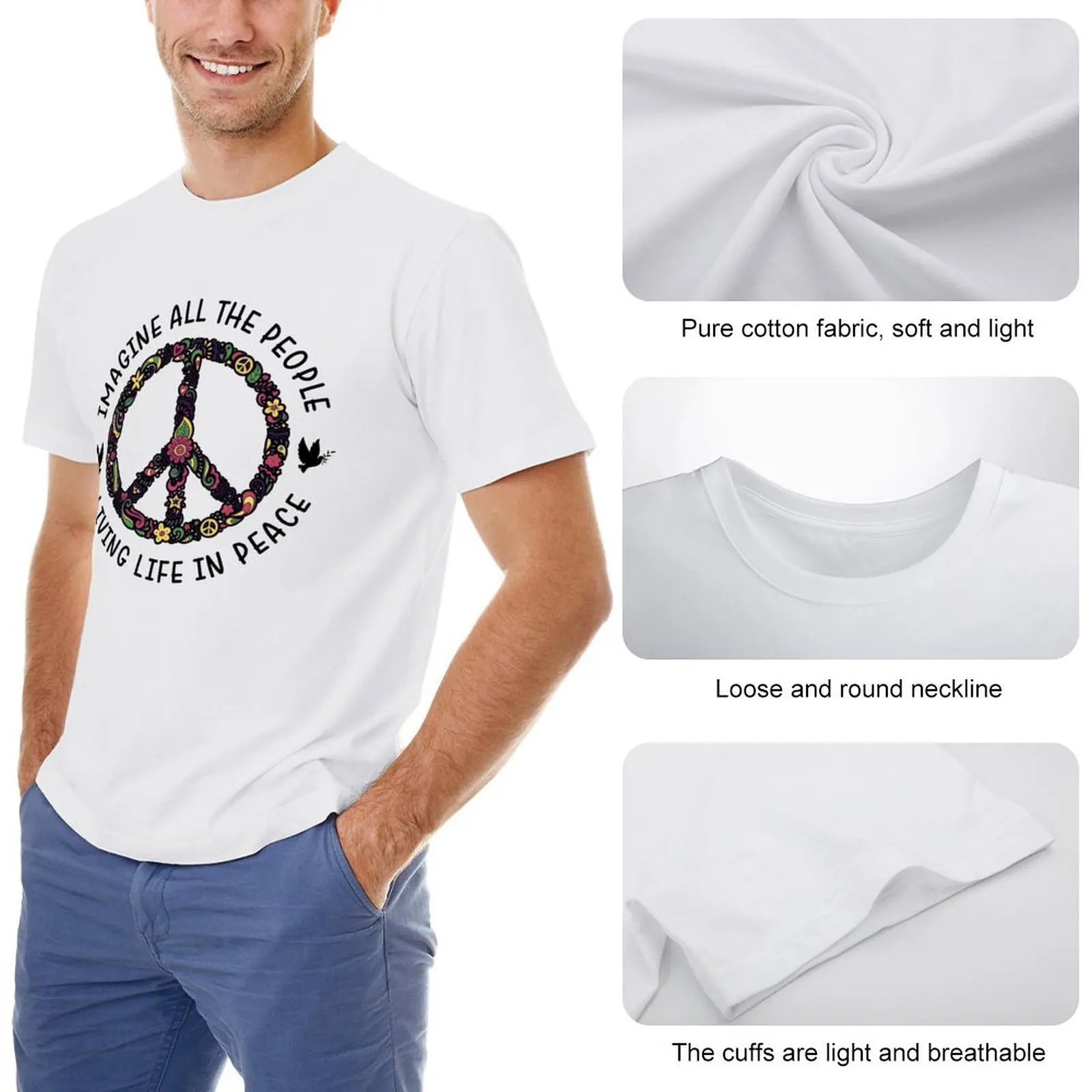 Imagine All The People Living Life In Peace от Джона Леннона — черная футболка блузка мужские