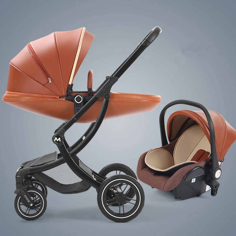 Lightweight Stroller High Landscape Baby Stroller 3 in 1 Portable Reversible Stroller 3 in 1 Travel Pram Baby Pushchair