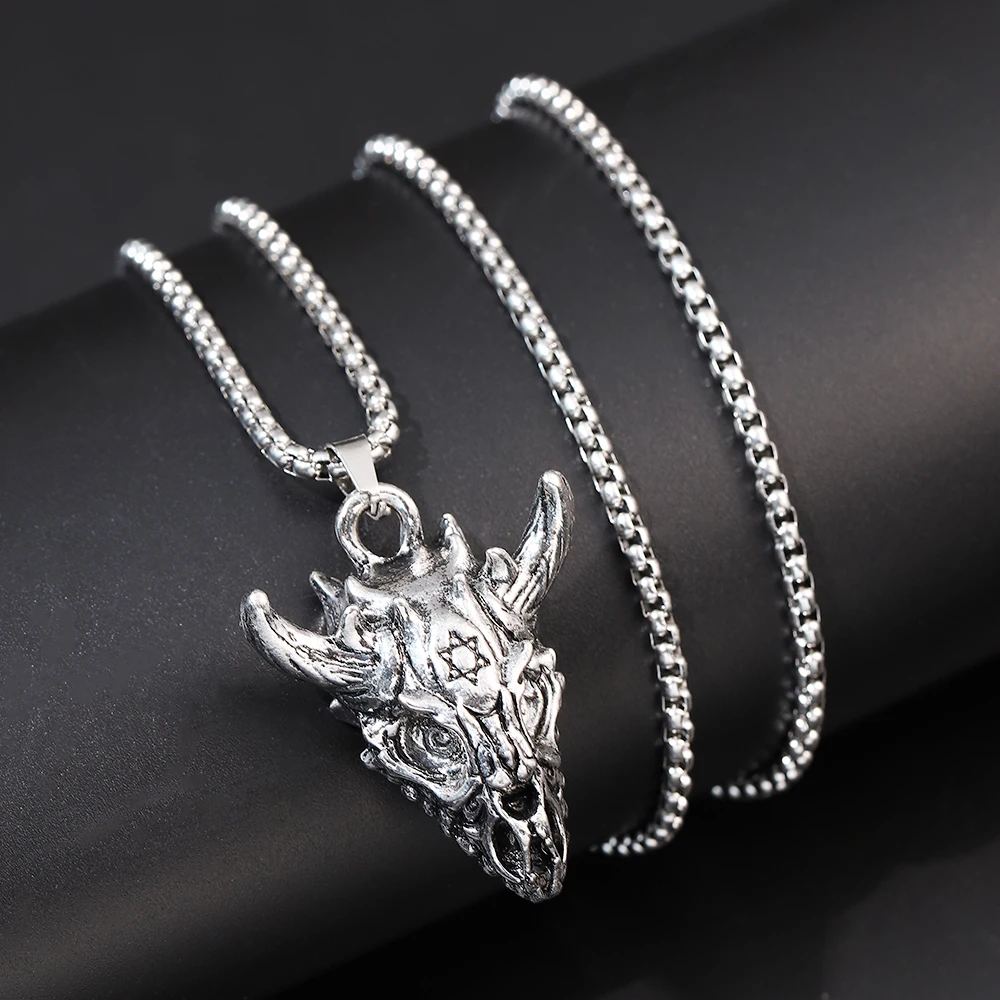 

Men Street Vintage Hexagram Gothic Skull Bull Head Pendant Accessories Classic Party Punk Hip Hop Rap Jewelry Collar de hombre