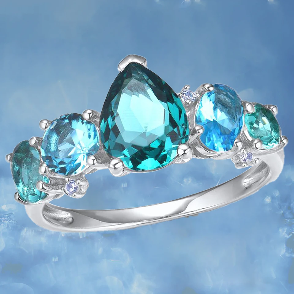 

Vintage Aquamarine Crystal Rings for Women Elegant Bride Wedding Engagement Ring Valentines Day Gift Aesthetic Designer Jewelry