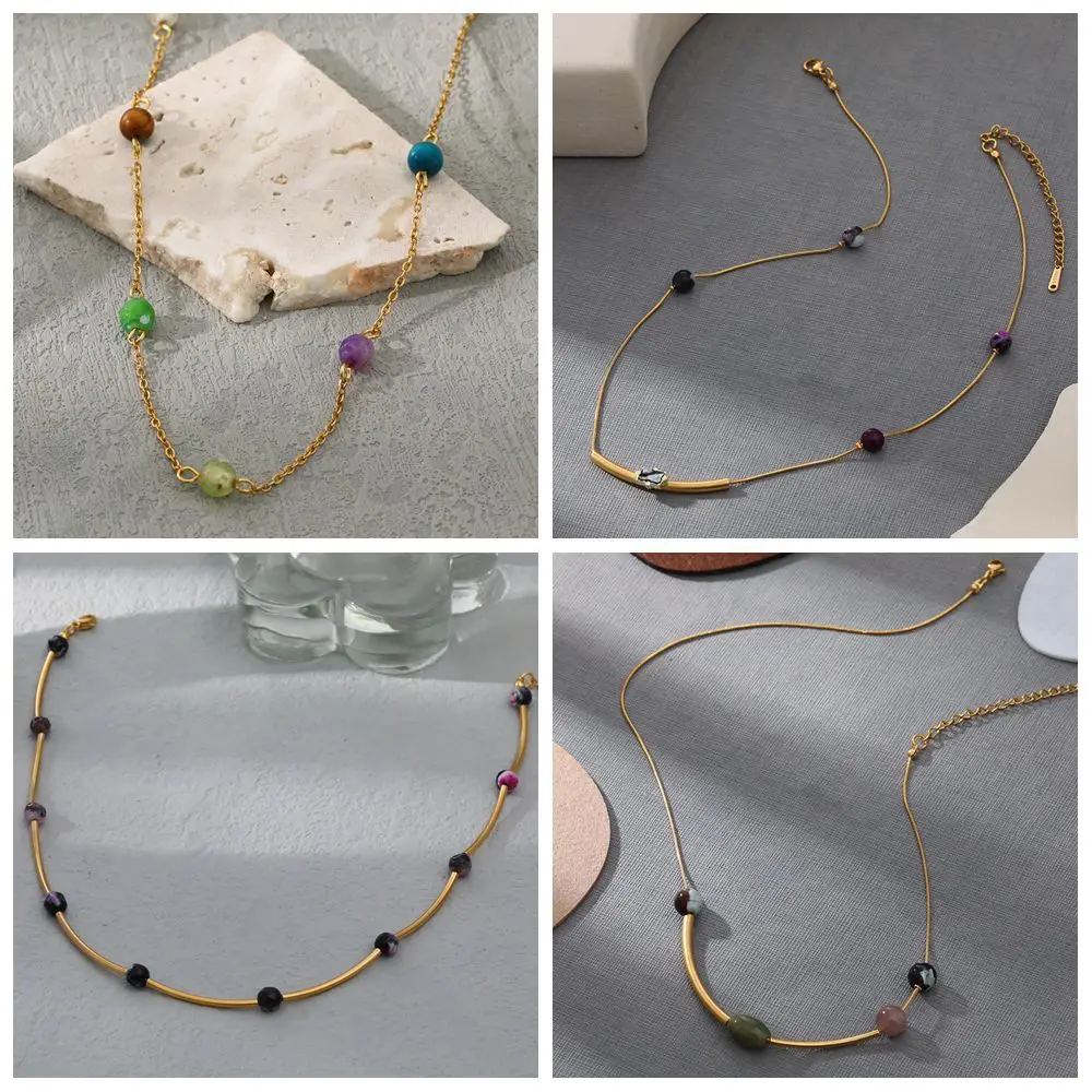 

Lost Lady18K Non-fading Natural Stone Necklace For Women Simple and Versatile Trend Ladies Birthday Gift Jewelry Wholesale