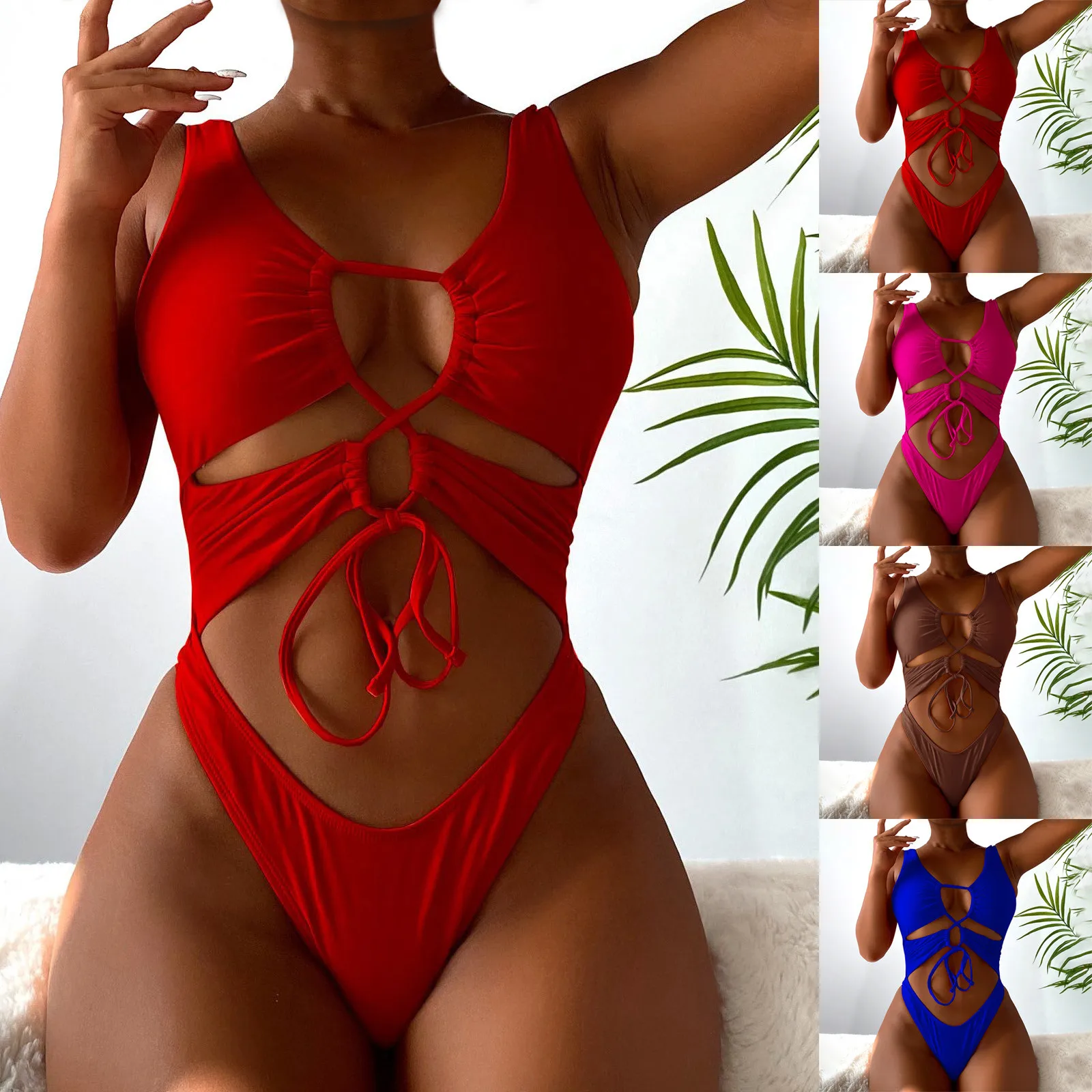 

Hollow Out Sexy Women's Swimsuit one piece Thong bathing suits Patchwork conjunto biquinis feminino trajes de baño mujer 2022