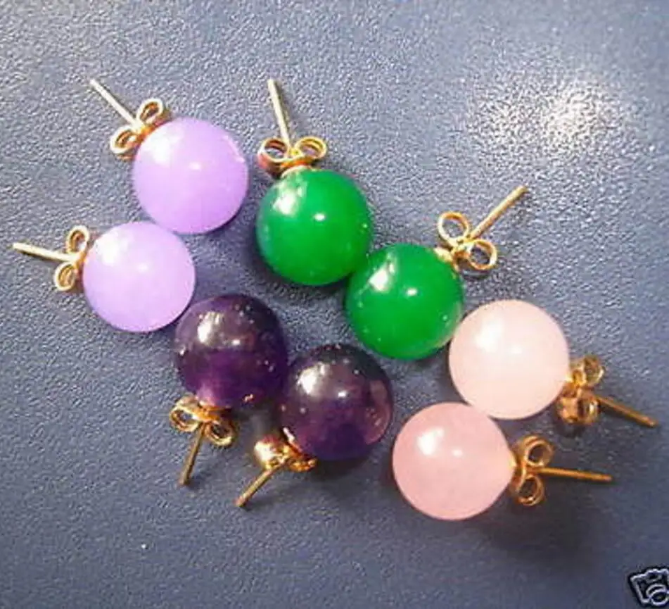 

Женские серьги с красивым фиолетовым и зеленым нефритом И розовым камнем, 4 шт.
