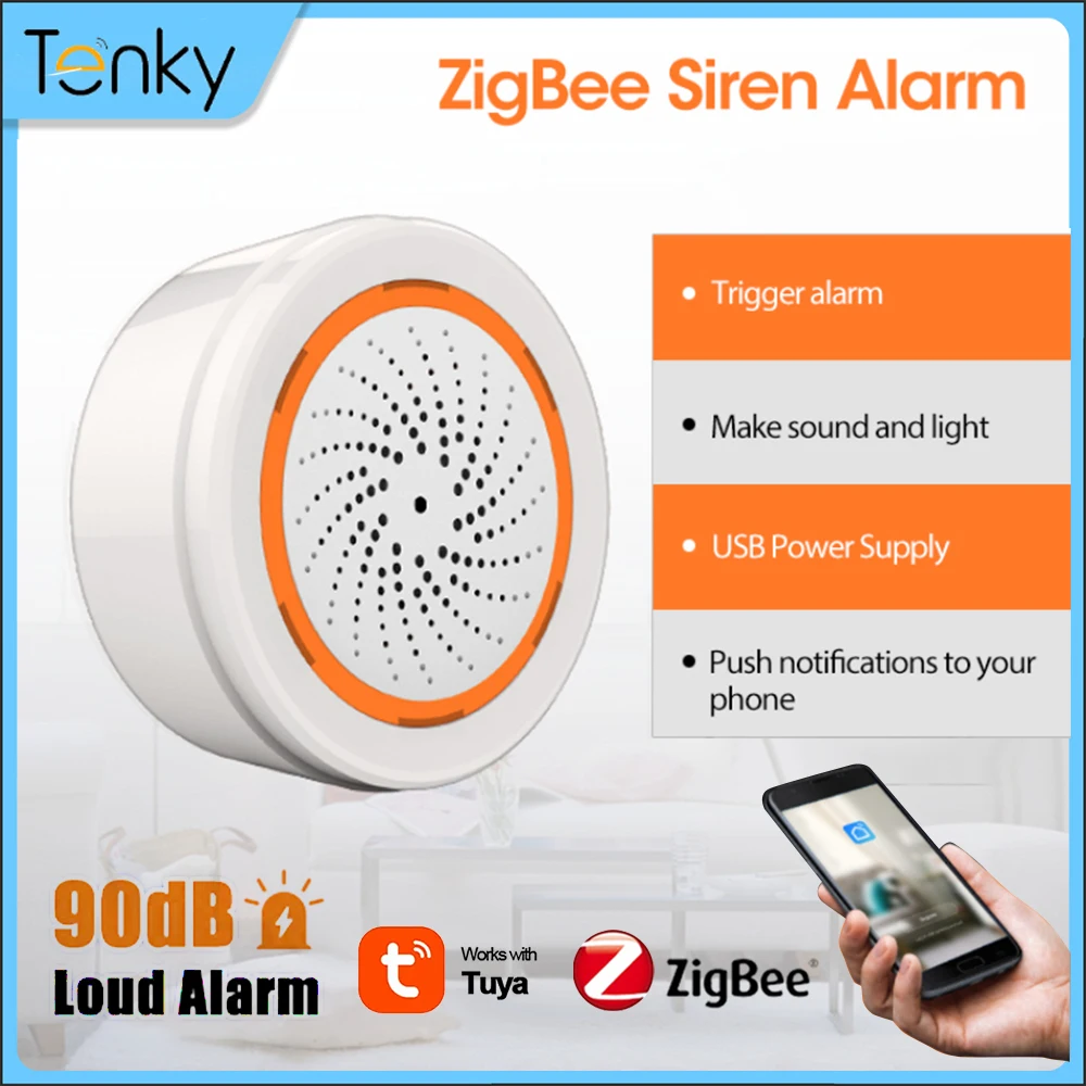 

Usb Indoor Built-in Siren Alarm 40m Sound Light Sensor Tuya Smart Zigbee Sensor Siren 2 In 1 Sensor 90db Zigbee Smart Home