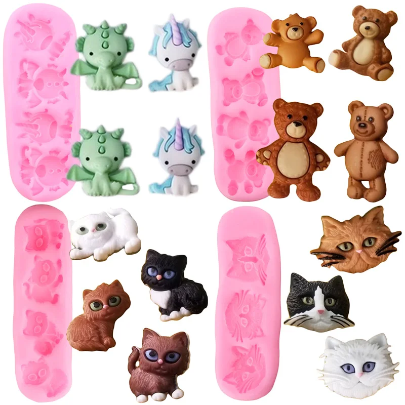 3D Unicorn Bear Silicone Mold Cat Chocolate Fondant Mold Baby Birthday Cake Decorating Tools Candy Resin Soap Polymer Clay Mould