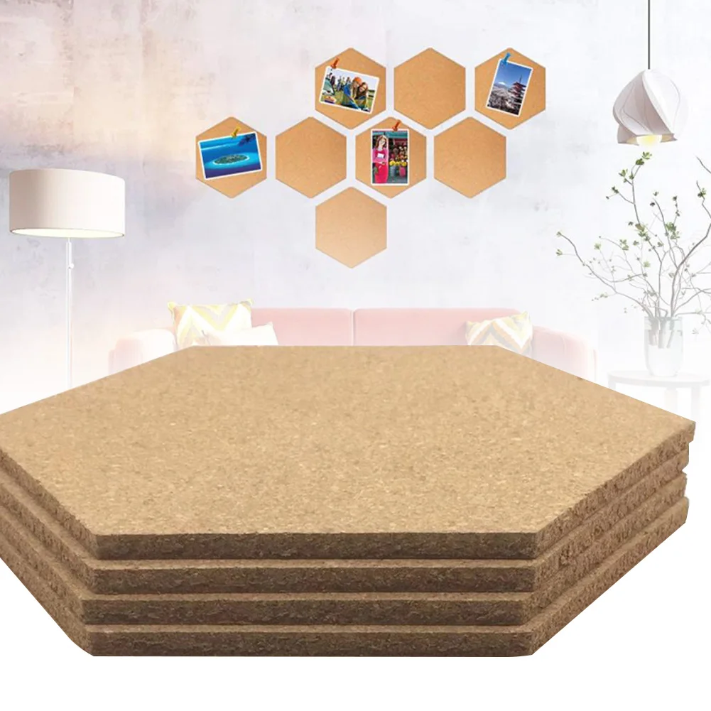 

4pcs Photo Background Self Adhesive Frame Wall Message Decoration Drawing Home Hexagon Wood Bulletin Stickers Office Cork Board