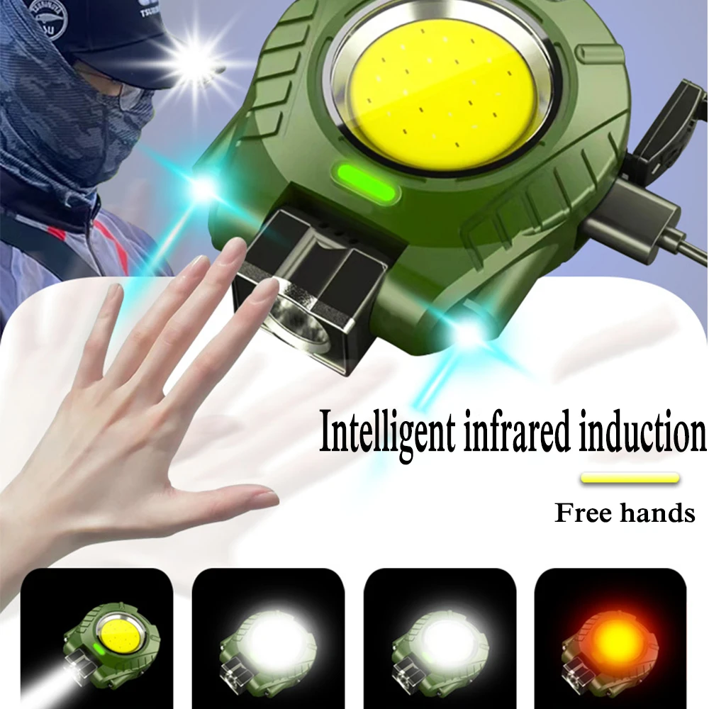 

Multifunctional Clip Cap Ligh Mini Flashlight Keychain Light Smart IR Sensor USB Headlamp Work Light Outdoor Emergency Light