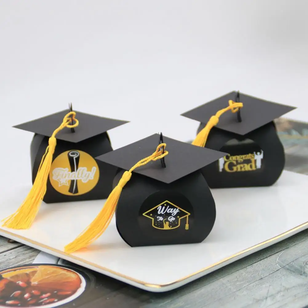 

24Pcs/Set Adorable Graduation Cap Shape Candy Box Creative Good Shaped Paper Dessert Box Packaging Bags for Home