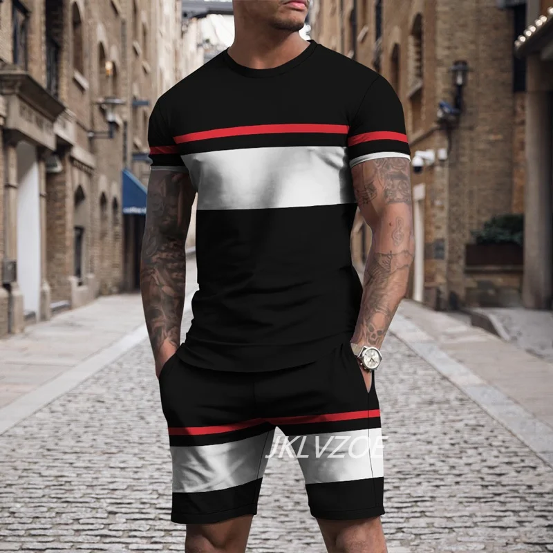Summer t shirt Set For Men 3D print 2-piece Set Men's T-shirt Short Sleeve+Shorts Oversized T-shirt Male Casual Sport Suit Man
