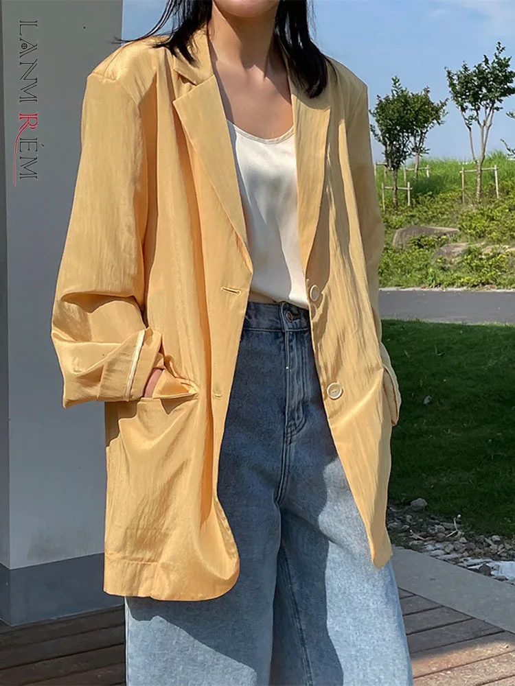 

LANMREM Korean Style Summer Vacation Light Sunscreen Blazer Lapel Loose Thin Solid Color Top Women's Casual Coat 2R3562