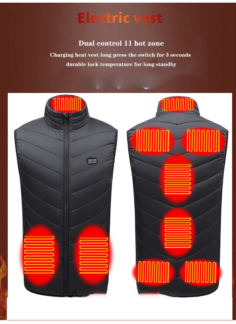 Dual control nine zones intelligent thermostatic electric vest USB heated vest winter men and women's hot vest