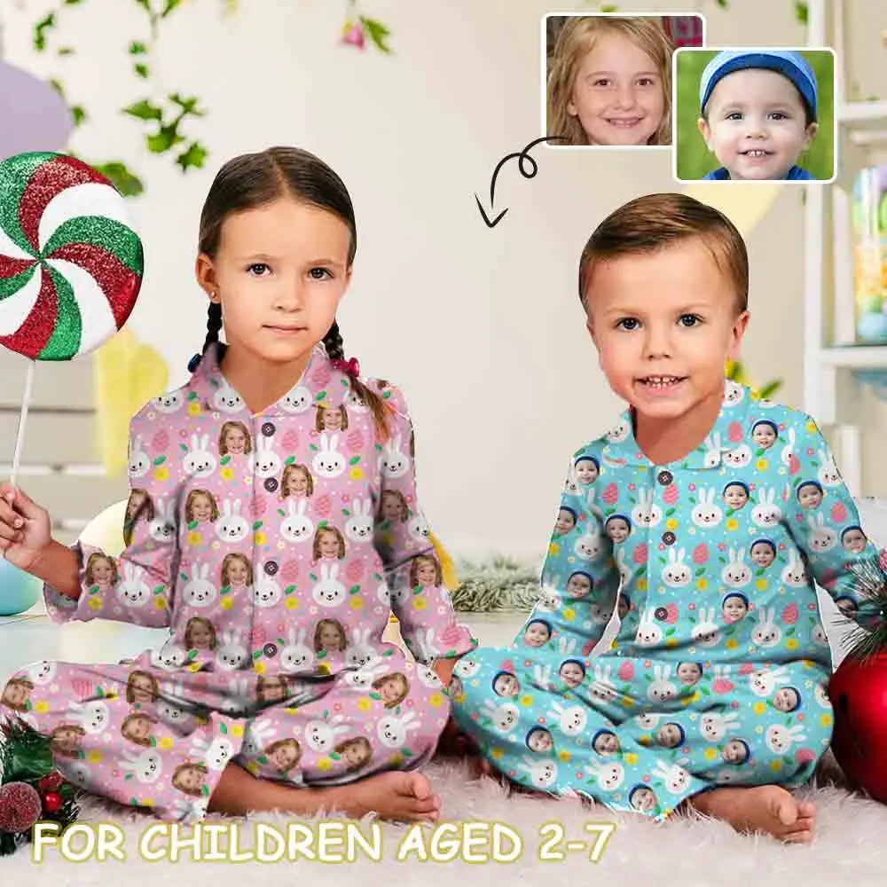 

[Easter Discount] Kid's Pajamas Custom Sleepwear with Face Cute Rabbit Personalized Easter Pajama Set For Boys&Girls