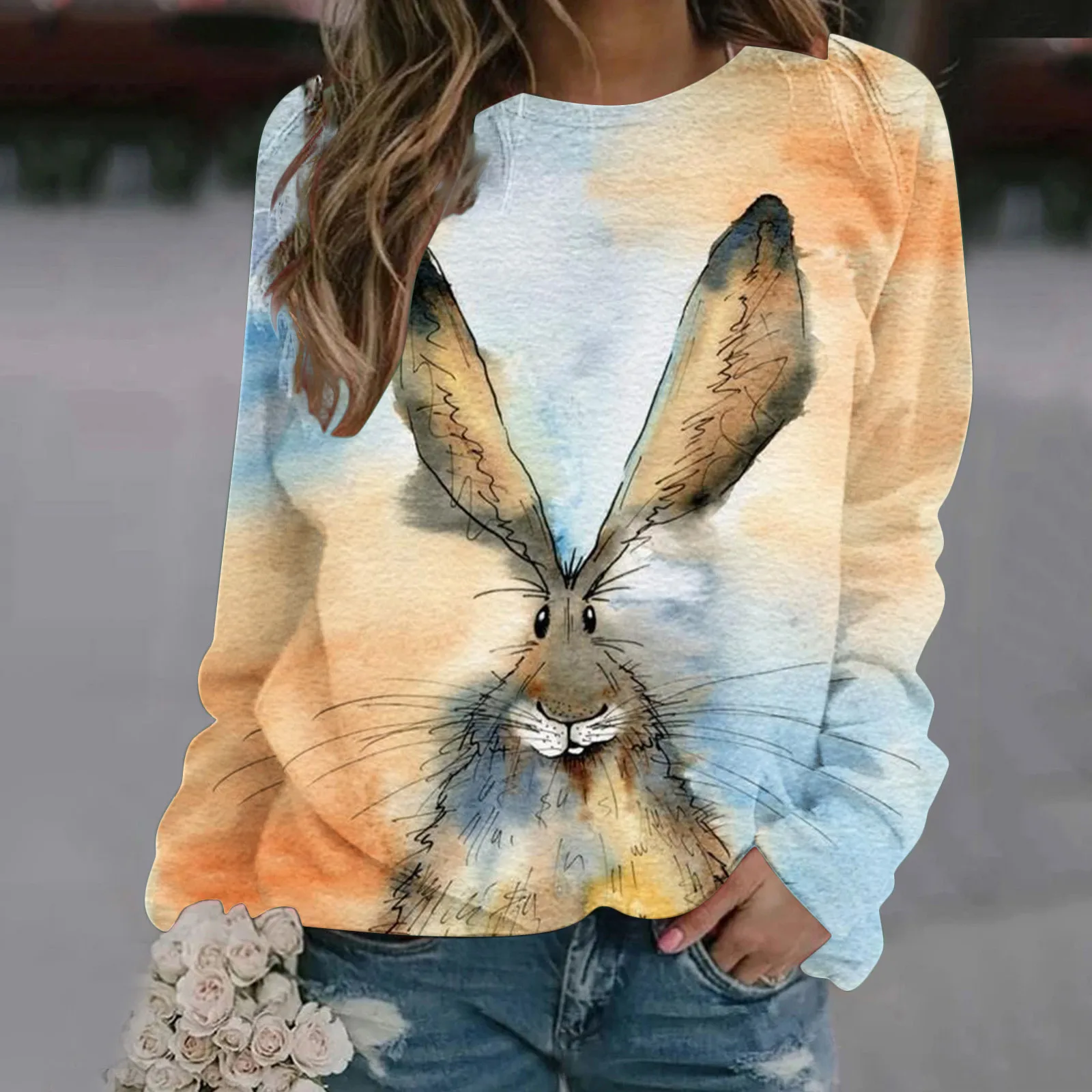 

Outdoor Foam Women's Print Long-sleeved Sweatshirt Casual Blouse Pullover Front Pocket Large Hooded Hoodies Women