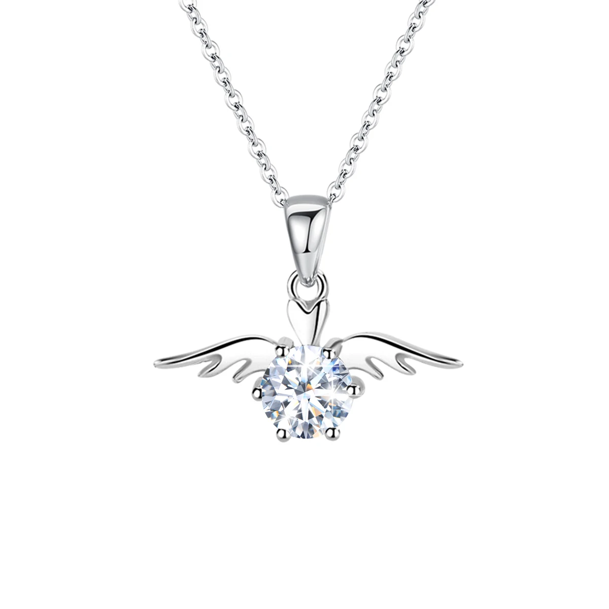 

Real 925 Sterling Silver 1ct Moissanite Woman Pendant Necklaces Angel Wings White Gold Plated Anniversary Trend Fine Jewelry