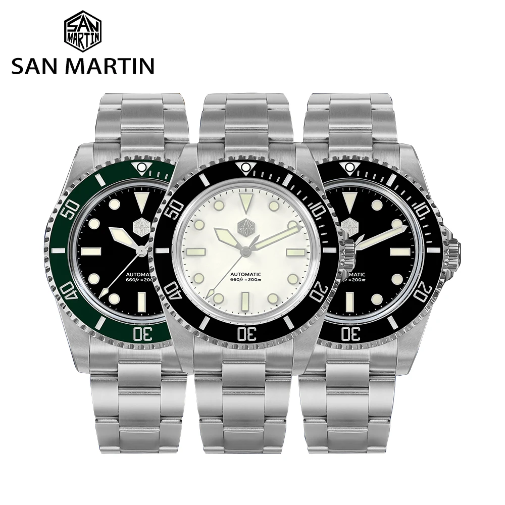 

San Martin YN55 Automatic Mechanical Watch Men Stainless Steel 200M Dive Watch Sapphire Crystal Luminous Hands Luxury Men Watch