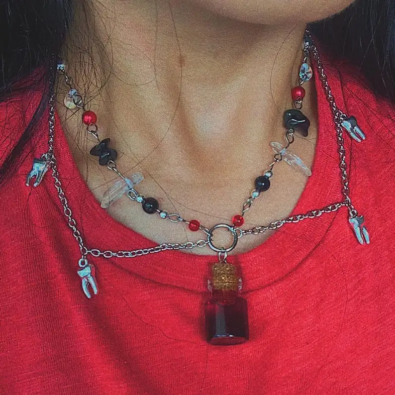 Чокер с зубьями крови вампира гранж Фея эмо гот ожерелье 2021 | Украшения и